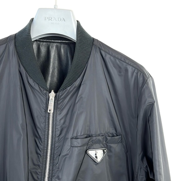 Prada Black Reversible Leather and Nylon Bomber Jacket - Picture 7 of 14